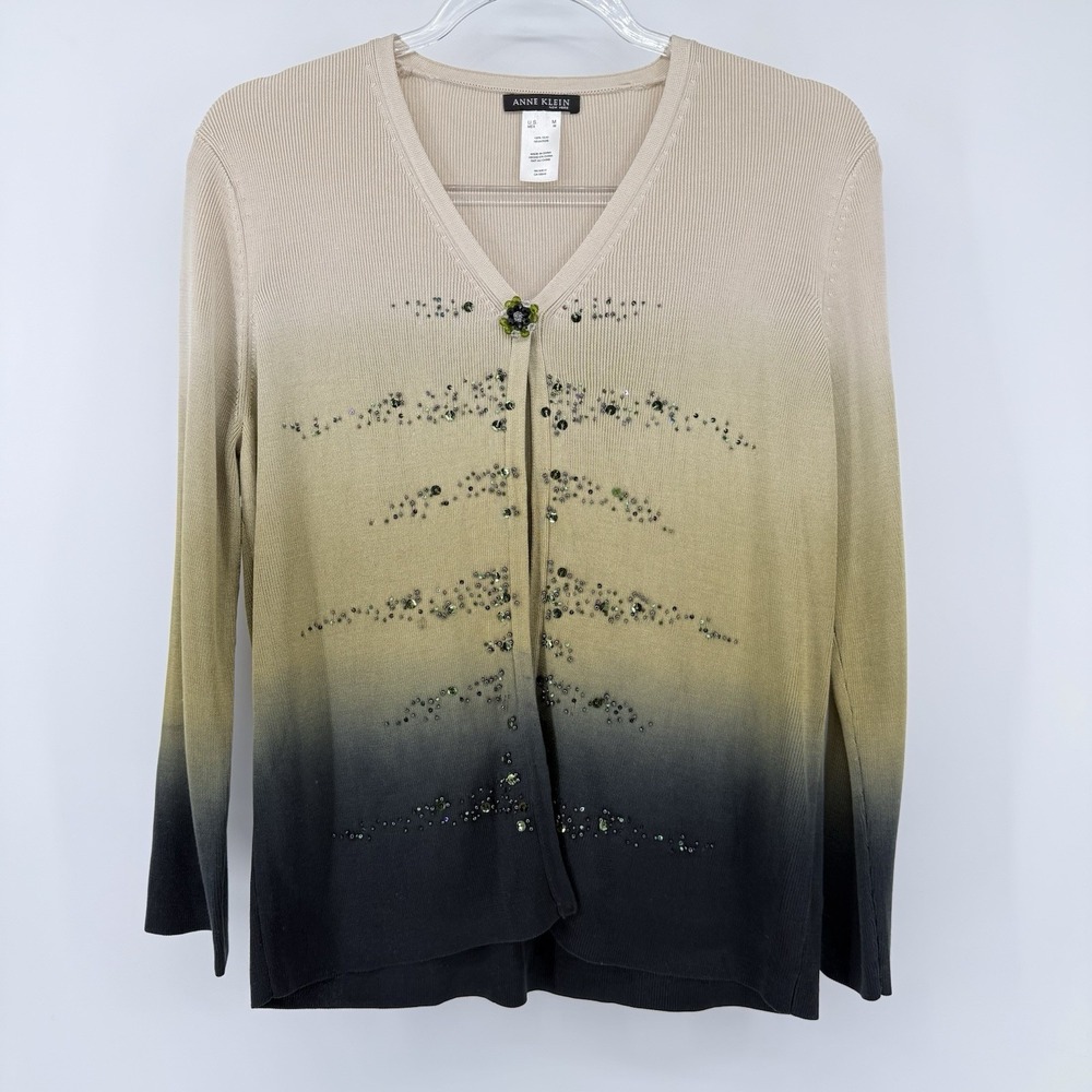 Anne Klein 100% Silk Cream Green Cardigan Medium Fairy Grunge Whimsigoth Goblin